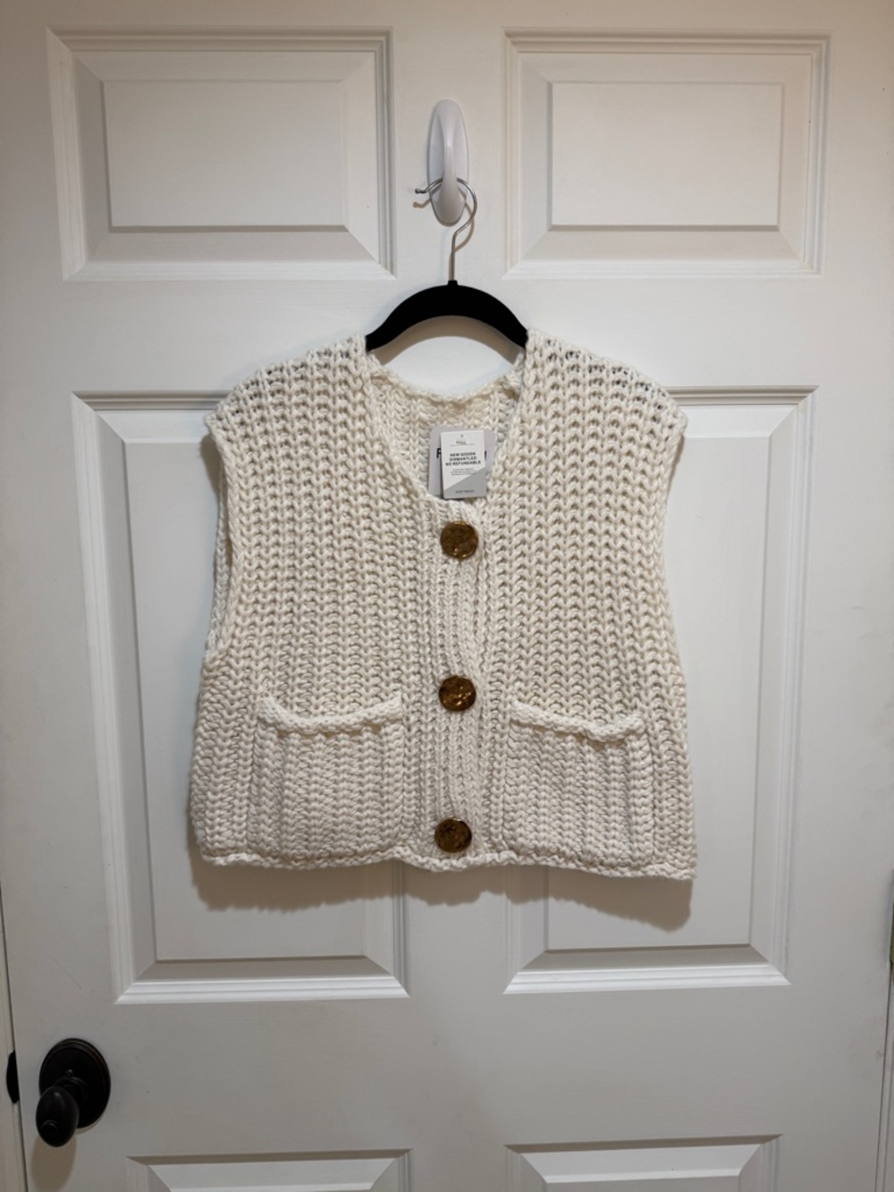 Chunky Knit Cream Button Front Vest